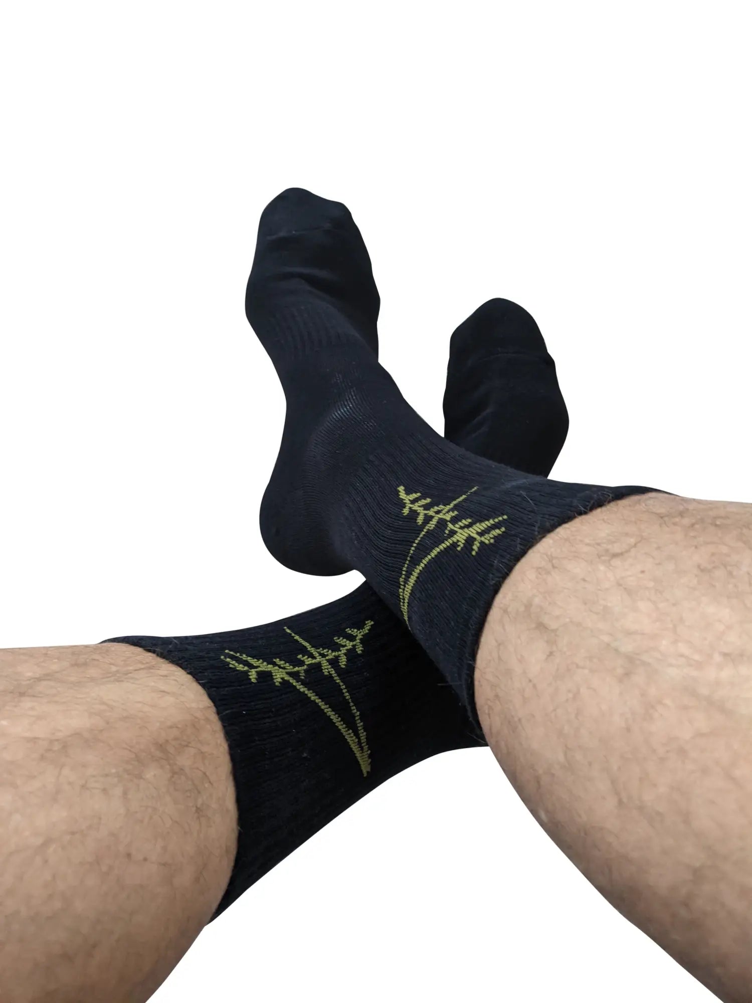 4 rth black sport socks featuring black crew design with subtle green fern embroidery on the side