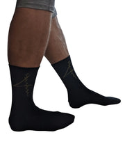 4 rth black sport socks featuring black crew length with subtle olive green stitched side design for athletic use