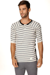 4-rth mens vintage-stripe henley tee navy double stripe in french terry loop with cream navy stripes and black collar