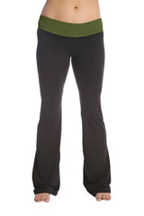 Black 4-rth women’s classic yoga pants with olive green elastic waistband designed for comfortable activewear