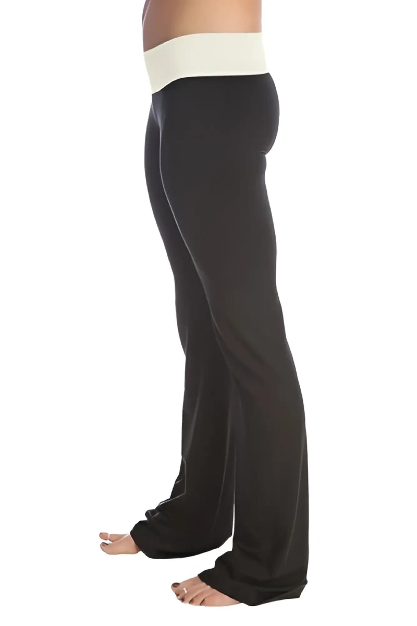 Black soft-velvet 4-rth women’s classic maternity yoga pants with cream elastic waistband for comfort and style