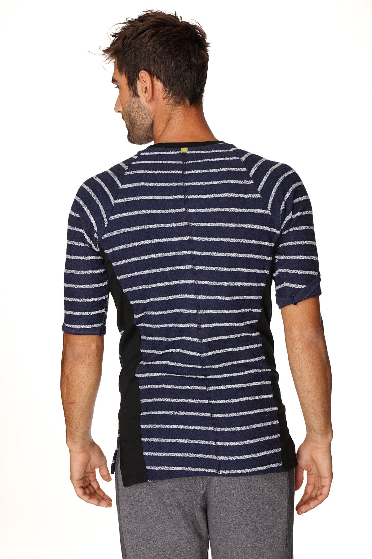 T-shirt Henley à rayures vintage pour homme 4-rth en molleton bouclé (bleu marine à rayures)
