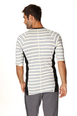 T-shirt Henley à rayures vintage pour homme 4-rth en molleton bouclé (rayures bleues froides)