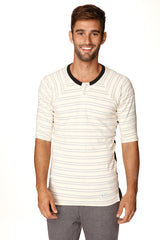 T-shirt Henley à rayures vintage pour homme 4-rth en molleton bouclé (double rayure grise)