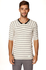 T-shirt Henley à rayures vintage pour homme 4-rth en molleton bouclé (double rayure gris foncé)