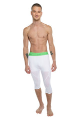 Performance yoga leggings 3/4 in arctic white with bright green elastic waistband for active wear