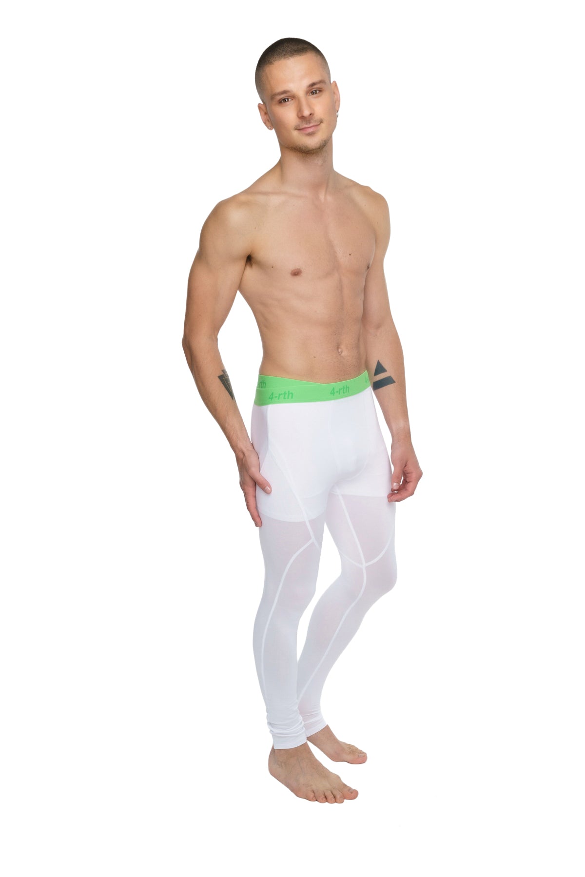 Performance yoga leggings long in arctic white with a bright green waistband designed for athletic use