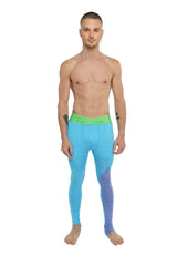 Performance yoga leggings long in bright turquoise and purple gradient with lime green waistband for active wear