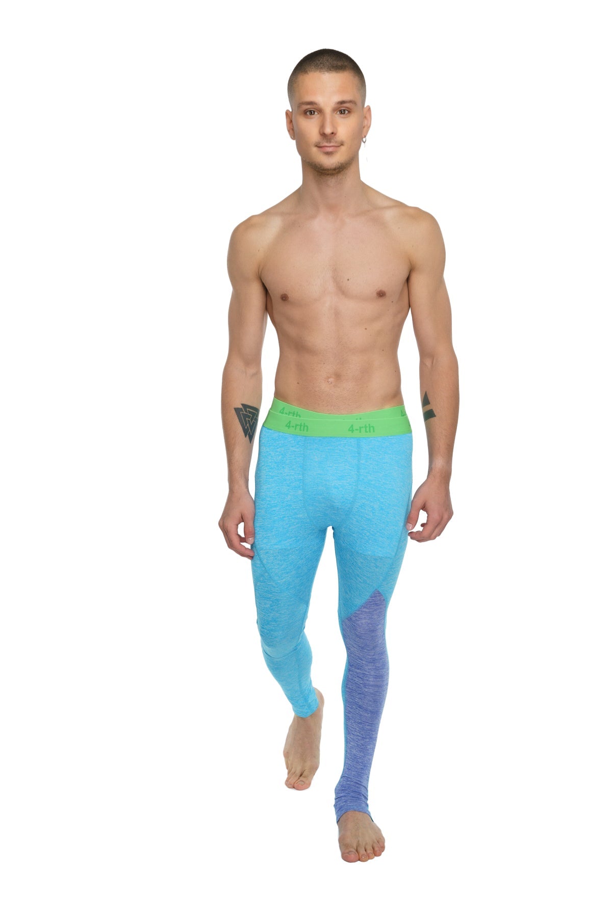 Performance yoga leggings long coral heather with bright turquoise purple gradient compression and lime green smith waistband