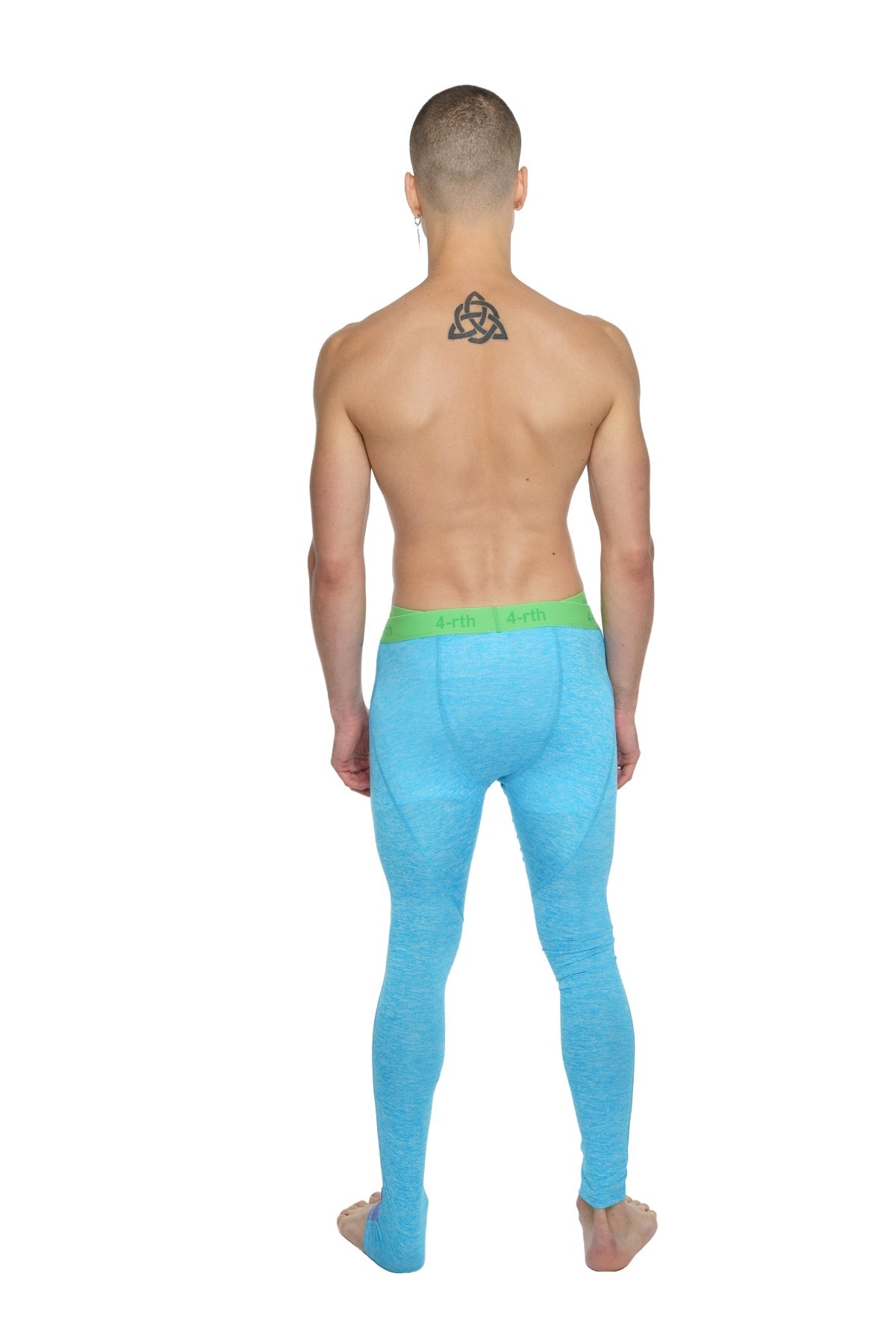 Performance yoga leggings long coral heather in bright blue with contrasting lime green waistband for active wear