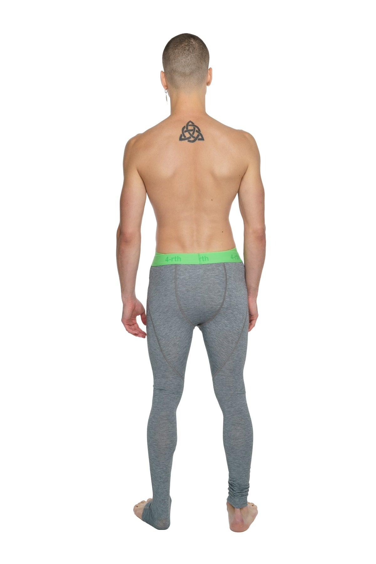Gray performance yoga leggings long steel heather with a bright green waistband designed for athletic use