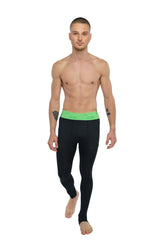 Performance yoga leggings long in carbon black with bright green waistband designed for active wear
