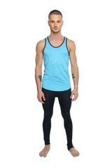 Light blue athletic tank top with black trim and subtle diagonal stitching for performance and comfort