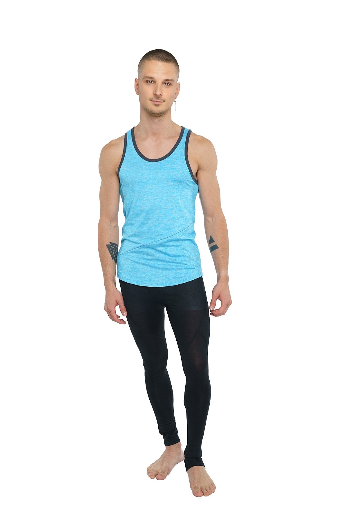 Light blue athletic tank top with black trim called the perfect tank aqua blue designed for active wear