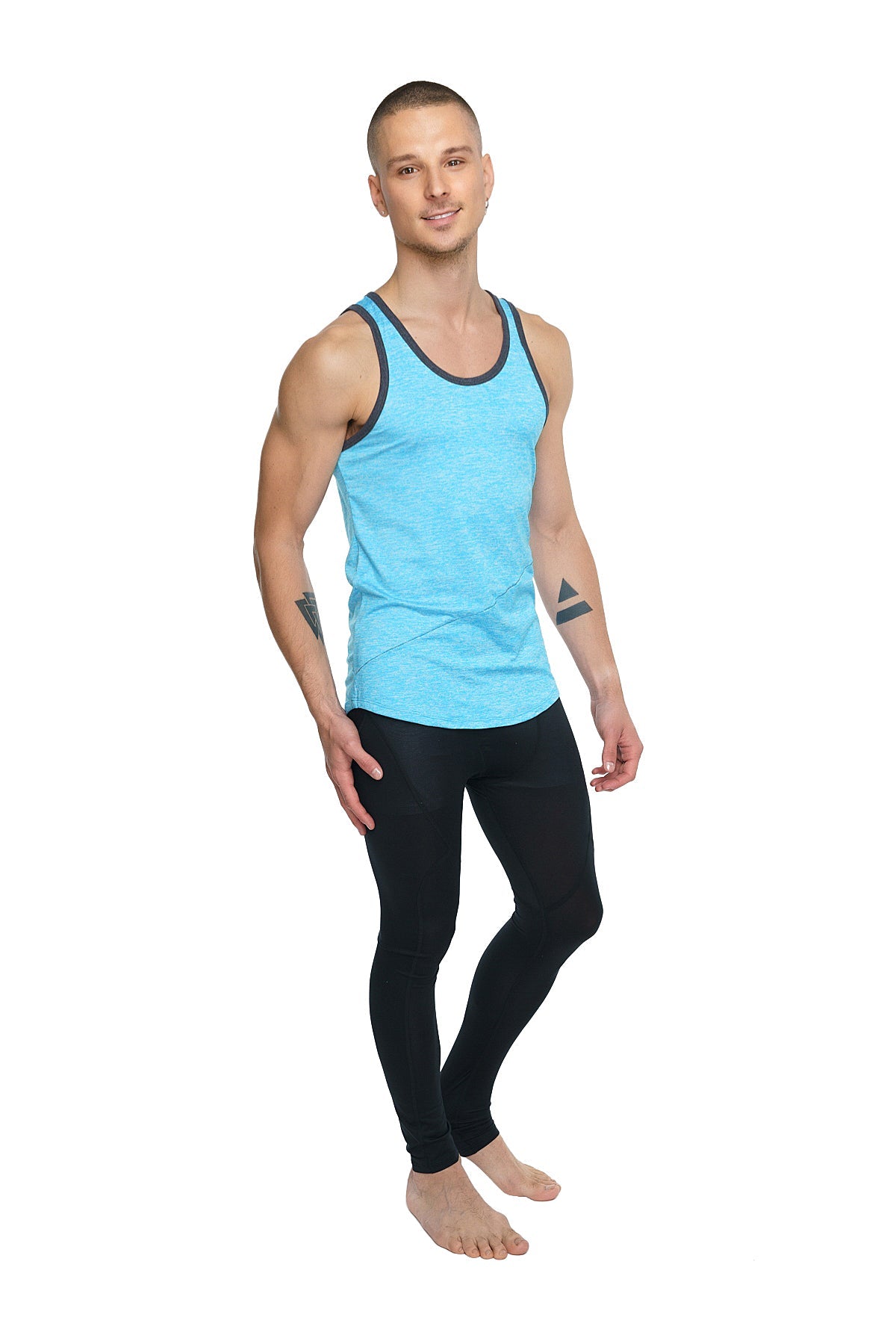 Light blue tank top with black trim called the perfect tank aqua blue made from soft breathable fabric for casual wear