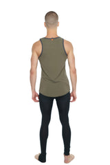 The Perfect Tank olive heather sleeveless athletic tank top with olive green fabric and dark gray trim for workouts