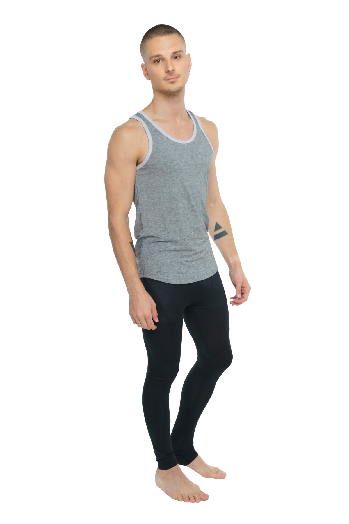 Gray heathered tank top with contrasting light gray trim made from soft breathable fabric perfect for casual wear