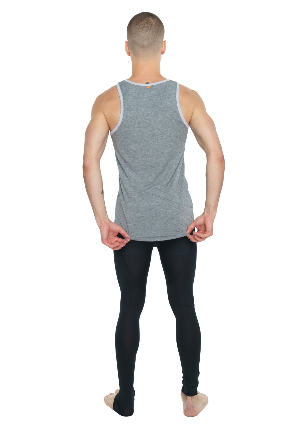 Gray heathered tank top with light gray trim made from soft breathable fabric for casual wear