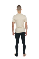 Cream-colored short-sleeved crew neck t-shirt with a perfect pocket in sand beige for casual wear