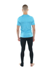 A light blue perfect pocket crew-neck tee with short sleeves and a subtle heathered texture in coral heather