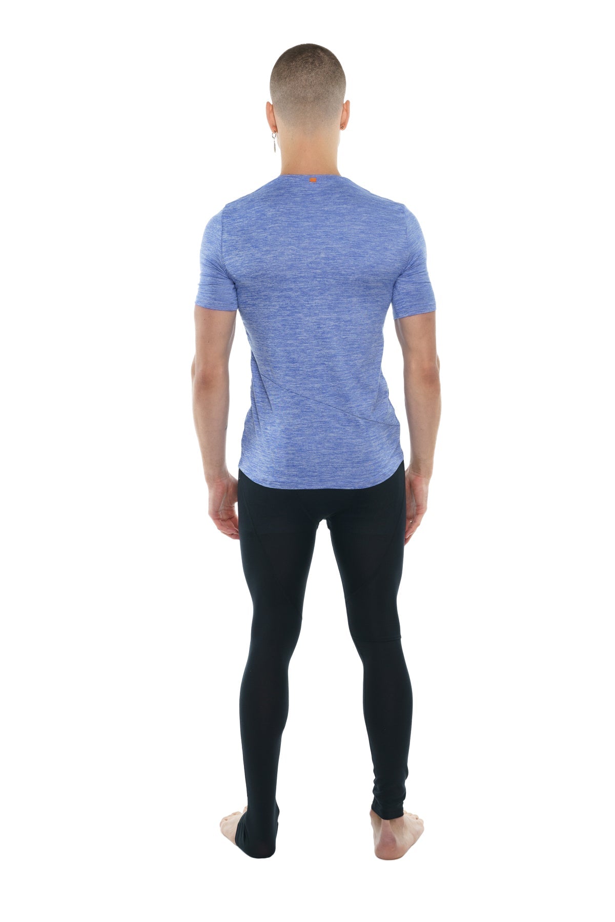 Blue heathered short-sleeve crew neck t-shirt with a front pocket perfect for casual wear in lavender heather color