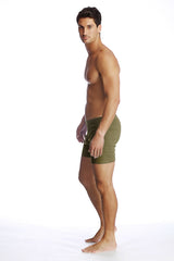 Olive green cotton fusion yoga short briefs designed for comfort and flexibility during workouts