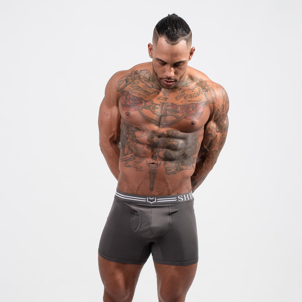 Black dual pouch boxer briefs with white trim and logo waistband in sheath 4.0 best-seller bundle 3-pack