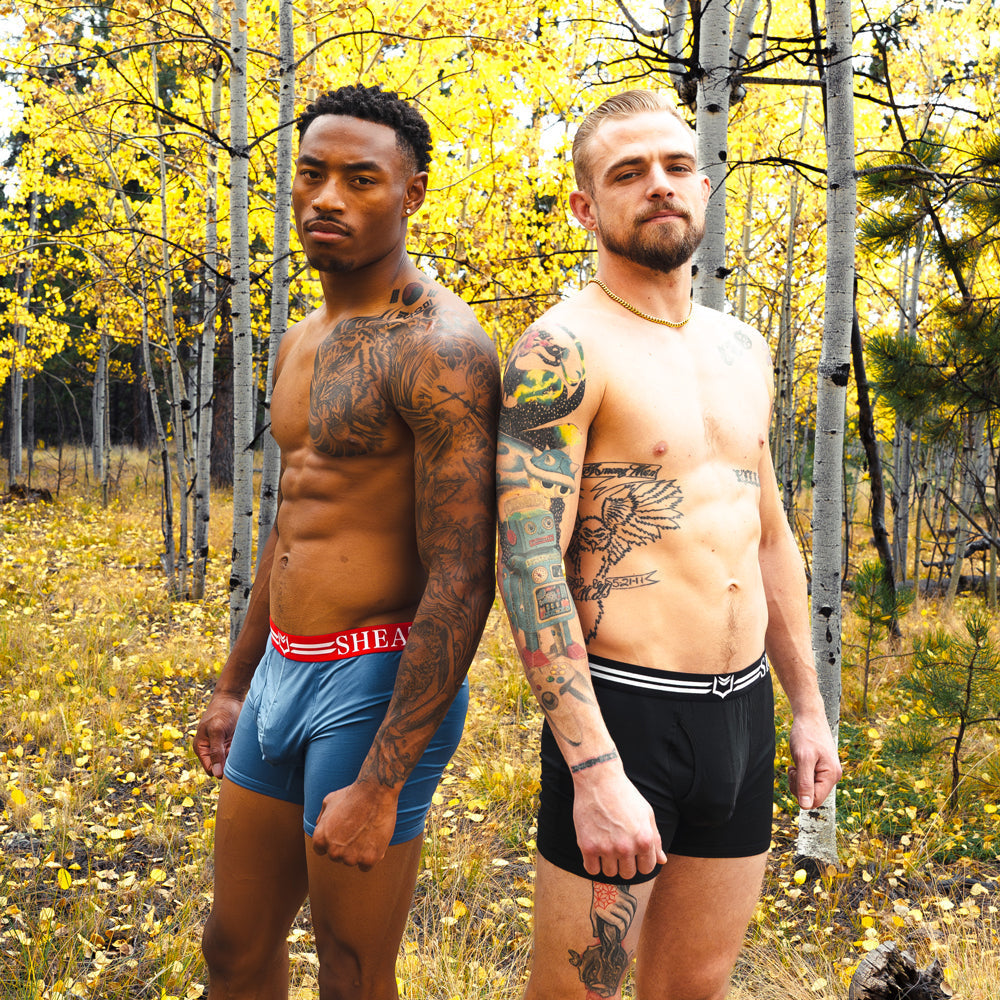 Sheath 4.0 best-seller bundle dual pouch boxer briefs in blue and red shea with elastic waistband for a snug fit