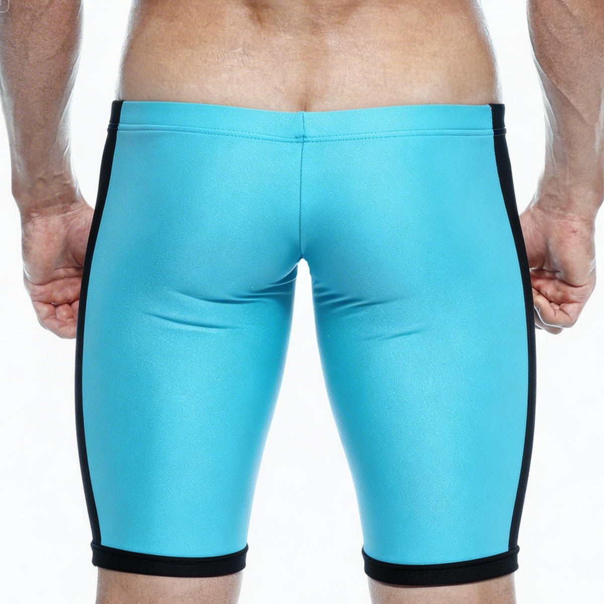 Metro male wear campus jammer turquoise 4904-09 sleek form-fitting turquoise and black swim trunks for active use