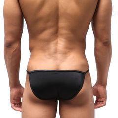 Black sleek form-fitting swim trunks with smooth fabric finish by MetroMaleWear Dangerous Swim Bikini 4930-20