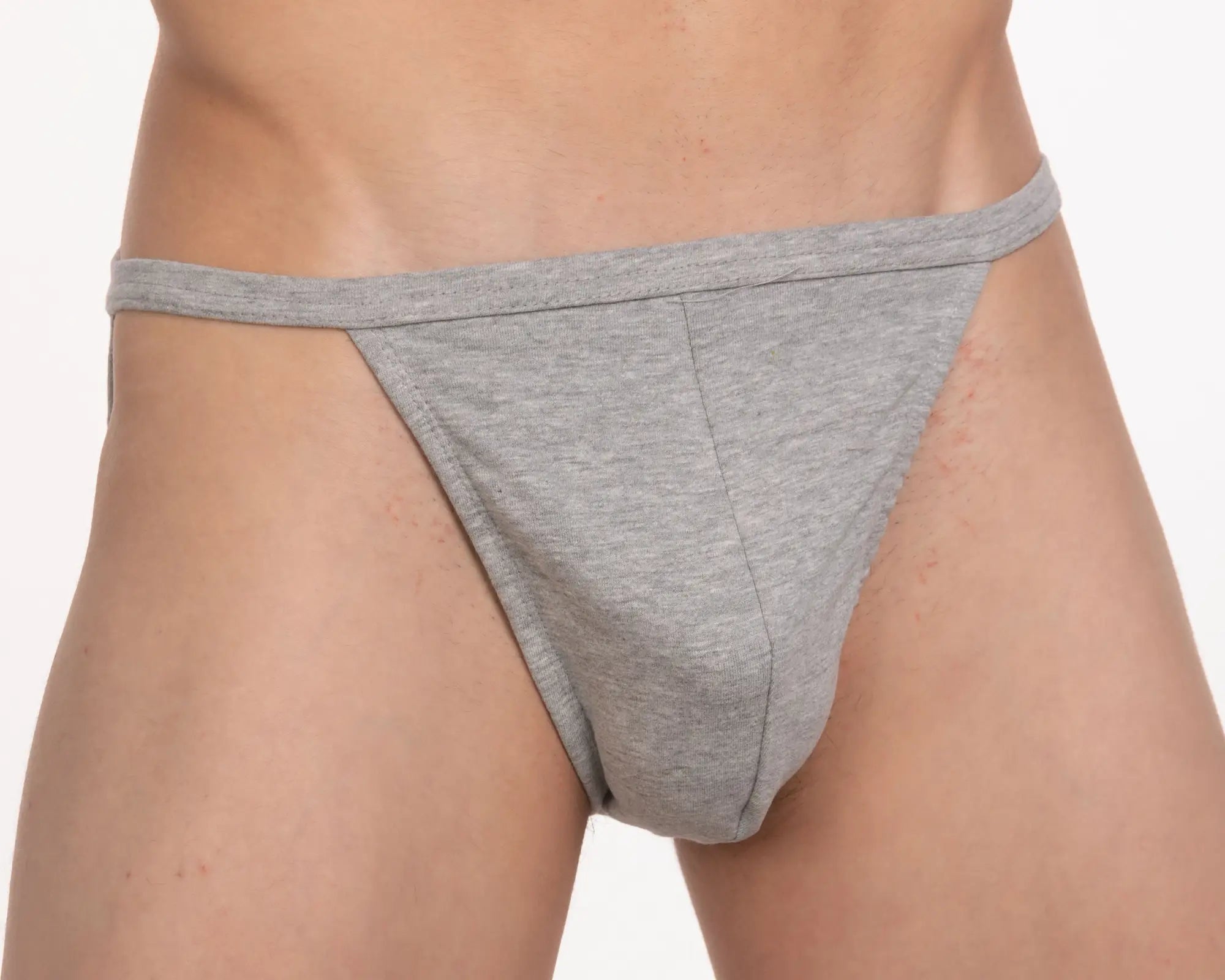 Gray heathered cotton contour cutaway bikini briefs with narrow waistband and central seam 5 pack