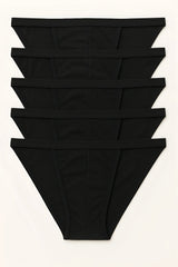 Set of five black seamless briefs 5 pack contour cutaway bikini made of 100 percent cotton for everyday comfort