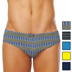 Blue and yellow polka dot men’s briefs with subtle elastic waistband from 5 pack Papi low rise underwear size M