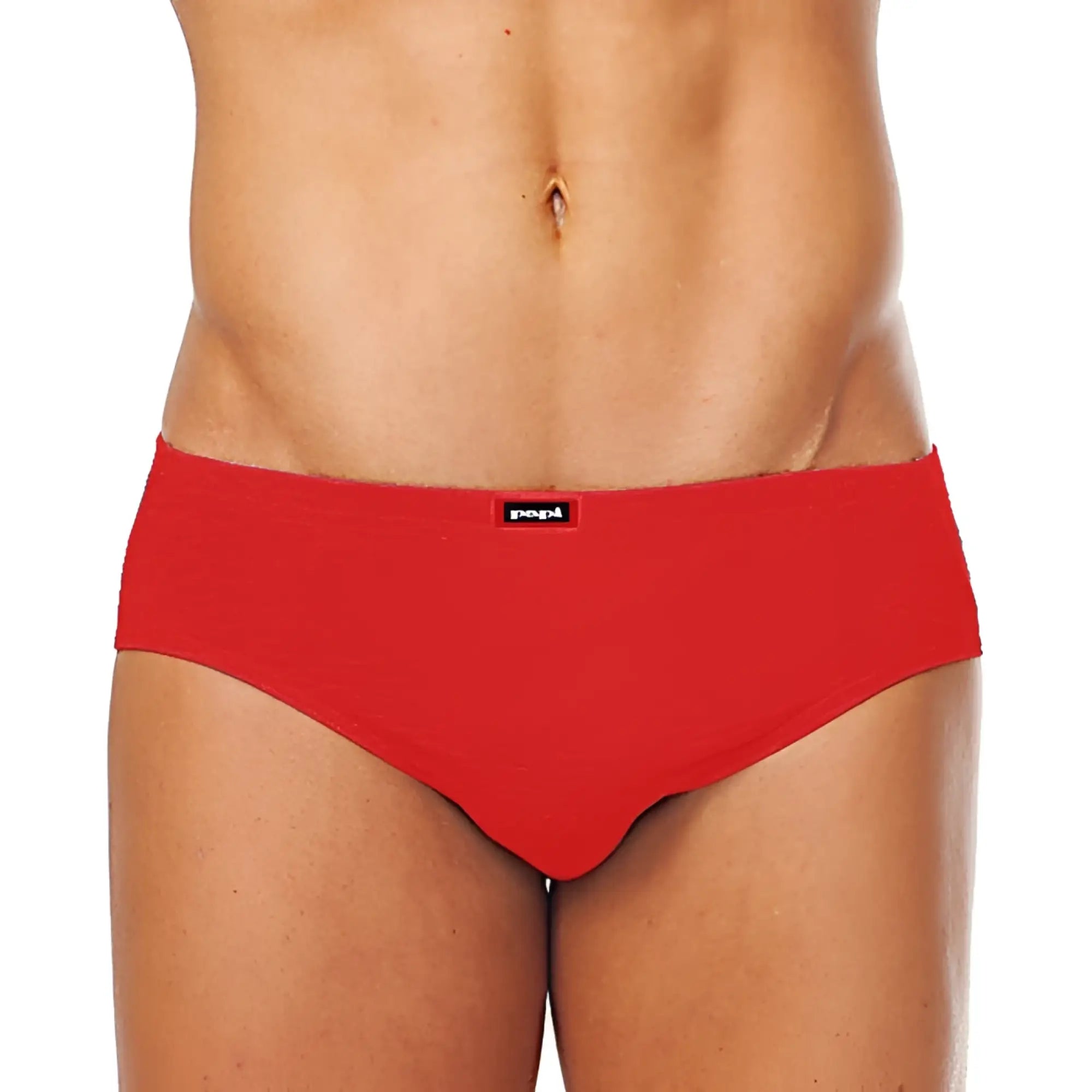 Red cotton low rise briefs with black pepl brand label on waistband from 5 pack papi assorted size m