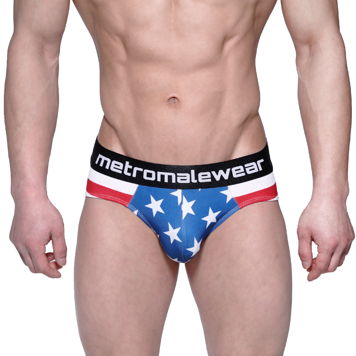 Metro male wear avengers hip brief 5003-93 blue american flag briefs with white stars red stripes and black waistband