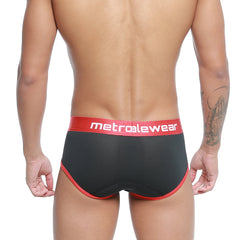 MetroMaleWear Cairo brief black 5106-20 mesh textured black and red briefs with elastic waistband front view