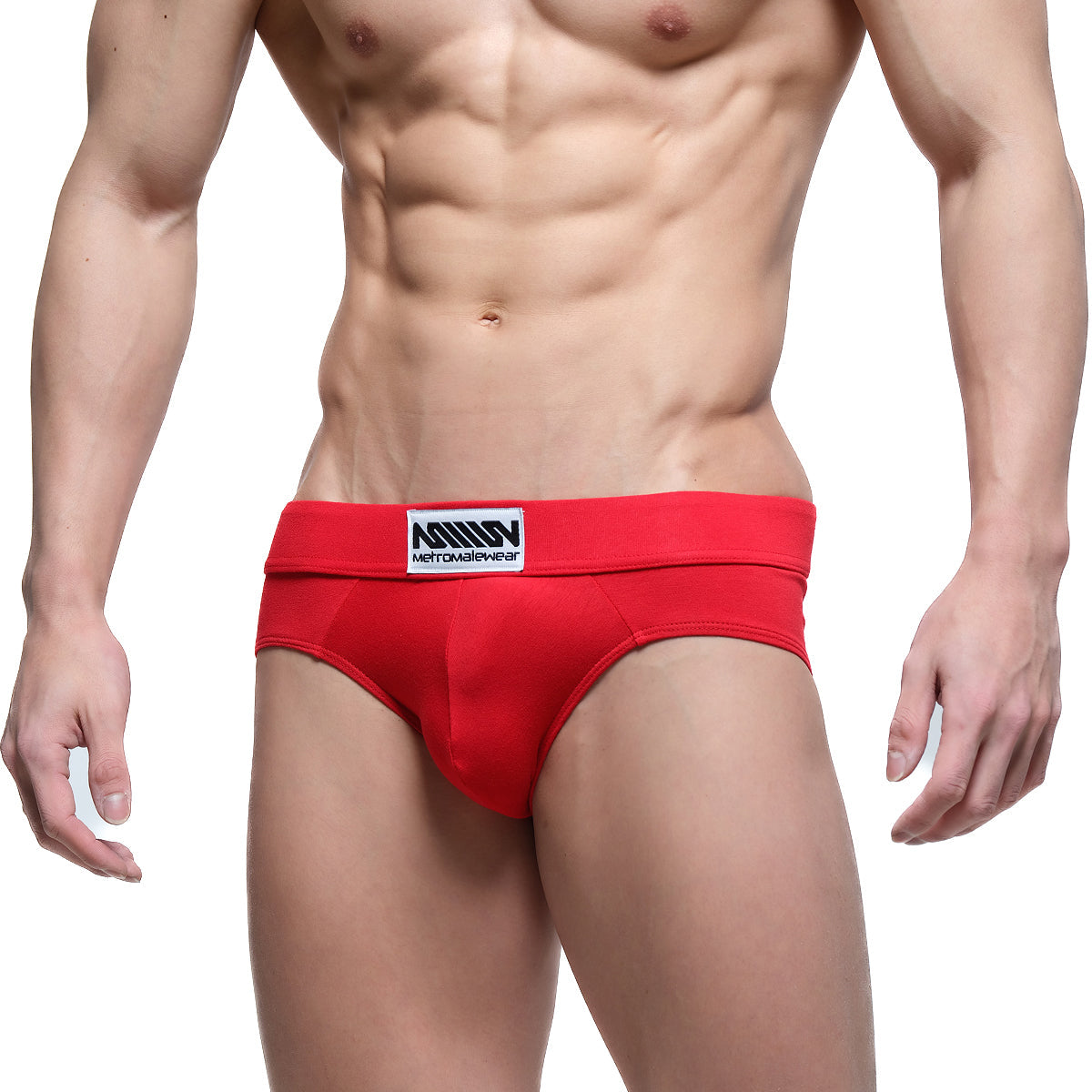 Red mens briefs metro malewear deseo brief 5503-12 with white and black logo on waistband