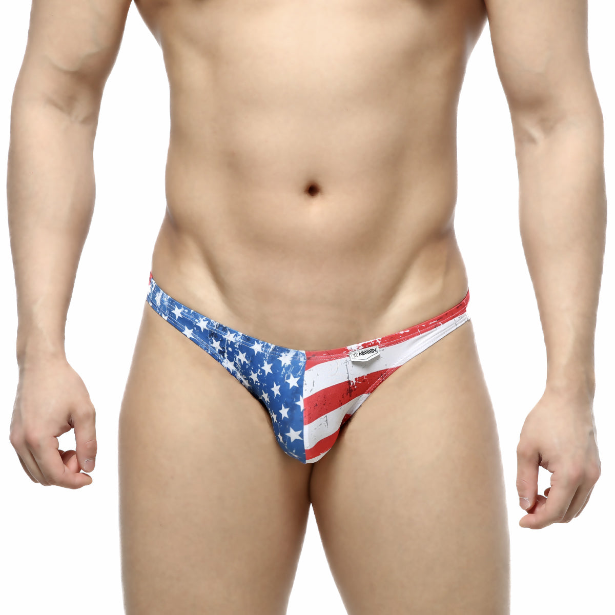 MetroMaleWear Batalla Hip Bikini 6003-95 thong with distressed American flag design in red white and blue colors