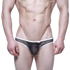 Metro malewear cloud9 bikini dark blue 6303-28 black mesh briefs with white trim and breathable fabric