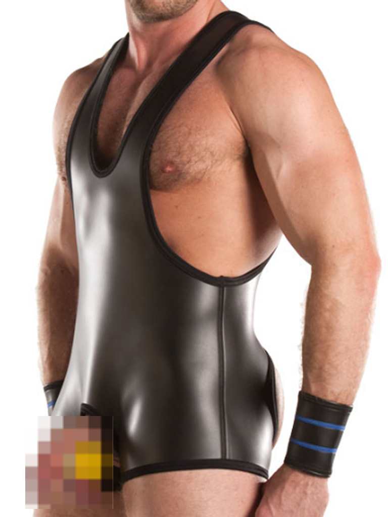 665 Inc. Neoprene Open Crotch Wrestling Singlet Bodysuit Black 78 Size S