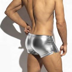 Shiny silver metallic briefs with a sleek form fitting design from MetroMaleWear Cyber Boxer 7015-01