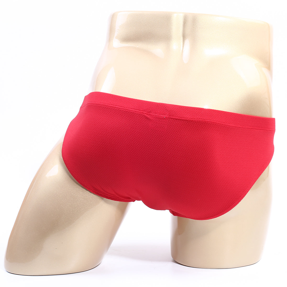 Red briefs metroMalewear bravo bikini 7103-12 displayed on mannequin highlighting sleek design and vibrant color