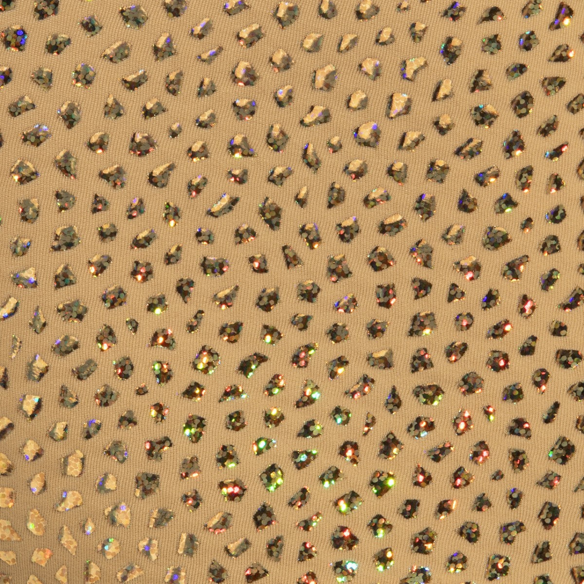 Gold stones trunk featuring gold-toned fabric with iridescent rhinestones in a leopard print pattern