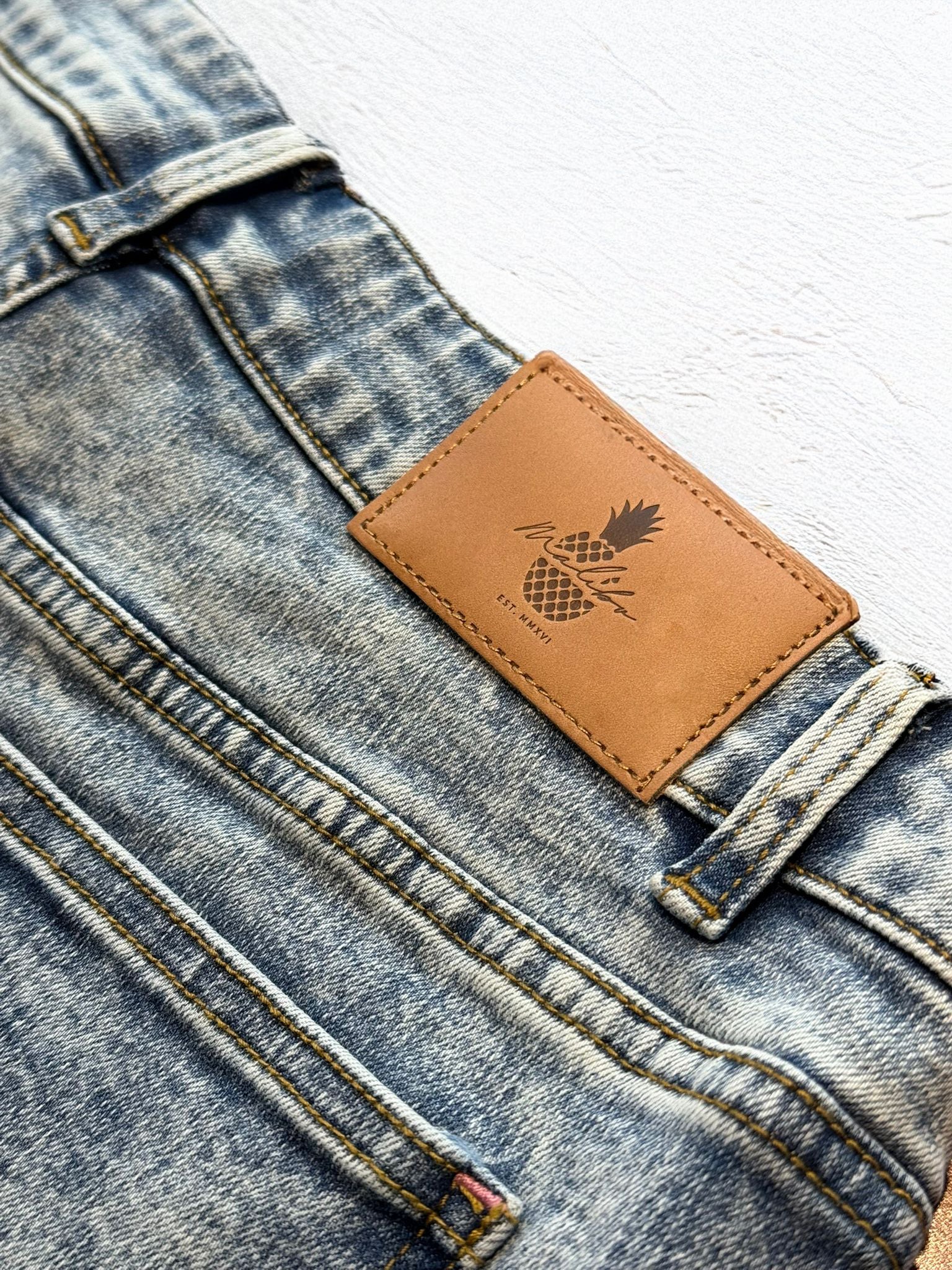 JJ Malibu Men's Vintage Washed Distressed Booty Shorts  - Ice Blue Splatters