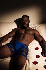 Adonis by Kyhry Men's Royal Blue Sheer Lace Boxer Brief
