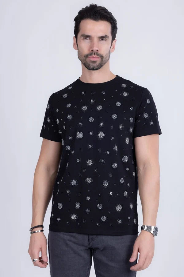 T-shirt pour homme Diamond Mine avec strass de Barabas - Noir/Argent