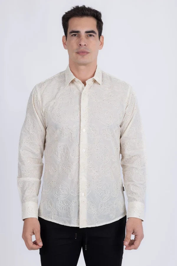 Chemise à manches longues brodée Hedged pour homme de Barabas