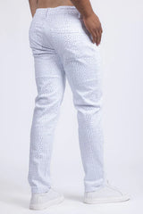 White dolorosa rhinestone jeans featuring subtle dotted pattern in a soft denim fabric