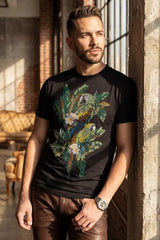 T-shirt Barabas pour homme Laurent Tropical Iguana à strass - Noir