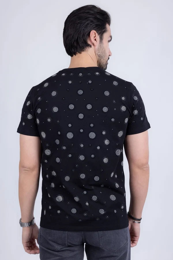 T-shirt pour homme Diamond Mine avec strass de Barabas - Noir/Argent